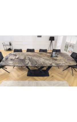 Dining table &quot;LESARCS&quot; black steel, top ceramic marble taupe 180-220-260cm