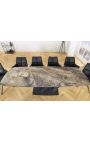 Dining table "LESARCS" black steel, top ceramic marble taupe 180-220-260cm