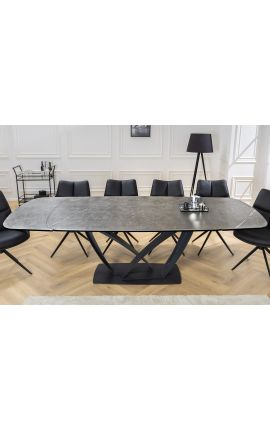 Mesa de comedor "LESARCS" negro, cerámica superior gris de mármol