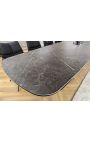 Mesa de comedor "LESARCS" negro, cerámica superior gris de mármol