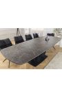 Mesa de comedor "LESARCS" negro, cerámica superior gris de mármol