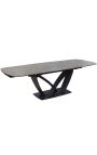 Mesa de comedor "LESARCS" negro, cerámica superior gris de mármol