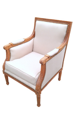 Grande bergère louis XVI tessuto beige lino e legno naturale