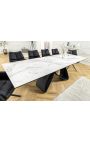 Dining table "GETS" black steel, top ceramic marble white 180-220-260cm