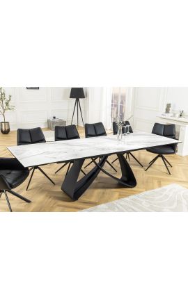 Dining table "GETS" black steel, top ceramic marble white 180-220-260cm