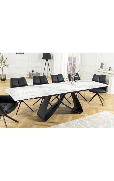 Mesa de jantar "GEOTOS" aço preto, mármore de cerâmica superior branco 180-220-260cm