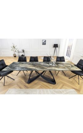 Eettafel &quot;KRIJGT&quot; zwart staal, bovenkant keramisch marmeren taupe 180-220-260 cm