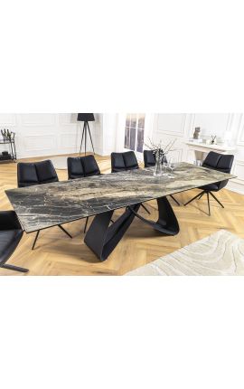 Dining table "GETS" black steel, top ceramic marble taupe 180-220-260cm