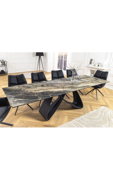 Tavolo da pranzo "GETS" acciaio nero, top in marmo ceramica 180-220-260cm