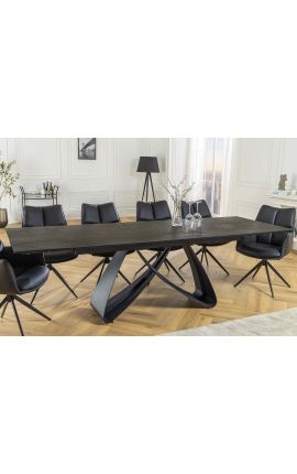 Mesa de comedor "GETS" acero negro, efecto oxidado de cerámica superior 180-220-260cm