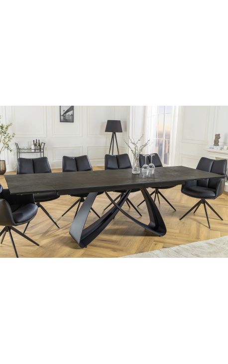 Table de repas "GETS" acier noir, plateau céramique effet rouillé 180-220-260cm