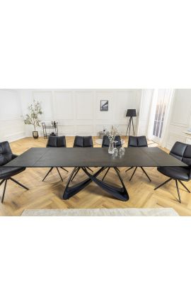 Eettafel &quot;KRIJGT&quot; zwart staal, bovenkant keramisch roestig effect 180-220-260 cm