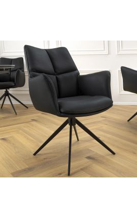 Modern and swivel dining chair "LESARCS" black leather