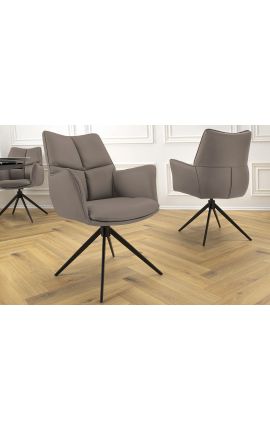 Modern and swivel dining chair &quot;LESARCS&quot; brown leather