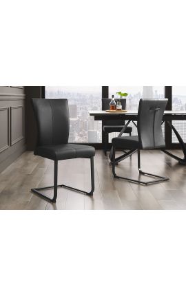 Ensemble de 2 chaises de repas &quot;SOAN&quot; design en cuir noir