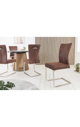 Ensemble de 2 chaises de repas &quot;SOAN&quot; tissu suédé chocolat et acier inoxydable