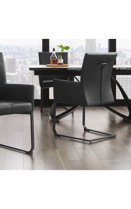 Conjunto de 2 sillones de comedor &quot;SOAN&quot; diseño de cuero negro