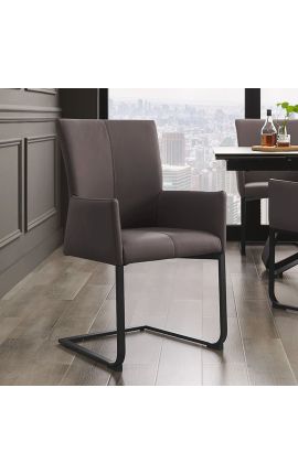 Ensemble de 2 fauteuils de repas "SOAN" design en cuir taupe