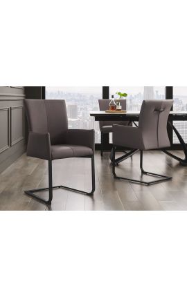 Set of 2 dining armchairs &quot;SOAN&quot; taupe leather design