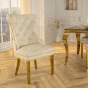 Set of 2 modern baroque chairs, diamond backrest, beige & gold