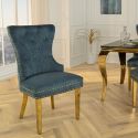 Set of 2 modern baroque chairs, diamond backrest, petrol blue & gold