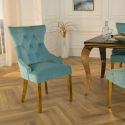 Set de 2 chaises baroque moderne, dossier à losanges, bleu clair et acier doré