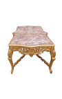 Meget stort spisebord træ barok bladguld og beige marmor