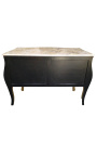 Barokk Commode Louis XV-stil bladgull og beige marmortopp