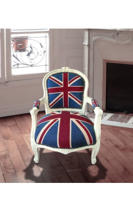 Barock Sessel für Kind Louis XV Stil &quot;Union Jack&quot; und beige lackiertes holz