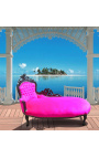 Veľká baroková chaise longue z fuchsia sametu a čierneho dreva