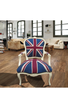 &quot;Union Jack&quot; baroque armchair of Louis XV style and beige wood