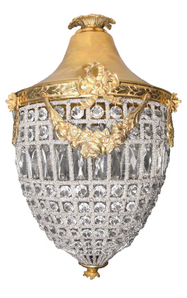 Grande vetro lampadario con bronzo dorato