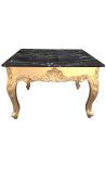 Square coffee table baroque with gilded wood and black marble