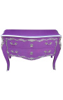 Grande commode baroque de style Louis XV mauve avec bronzes argentés