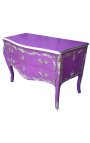 Grande commode baroque de style Louis XV mauve avec bronzes argentés