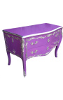 Grande commode baroque de style Louis XV mauve avec bronzes argentés