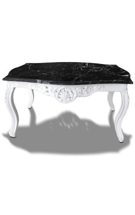 Tavolino barocco in legno laccato bianco con piano in marmo nero