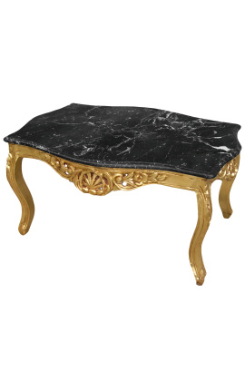 Tavolino in stile barocco in legno dorato con marmo nero