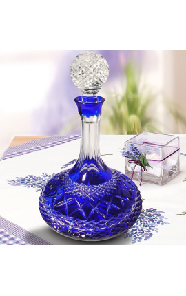 Decanter in cristallo blu molato a mano