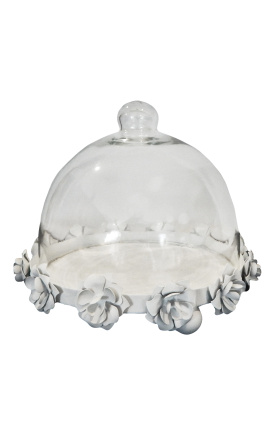 Cloche A Gateau En Verre Avec Presentoir En Fer Blanc