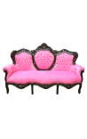 Barockes Sofa aus rosa Samt und schwarz lackiertem Holz