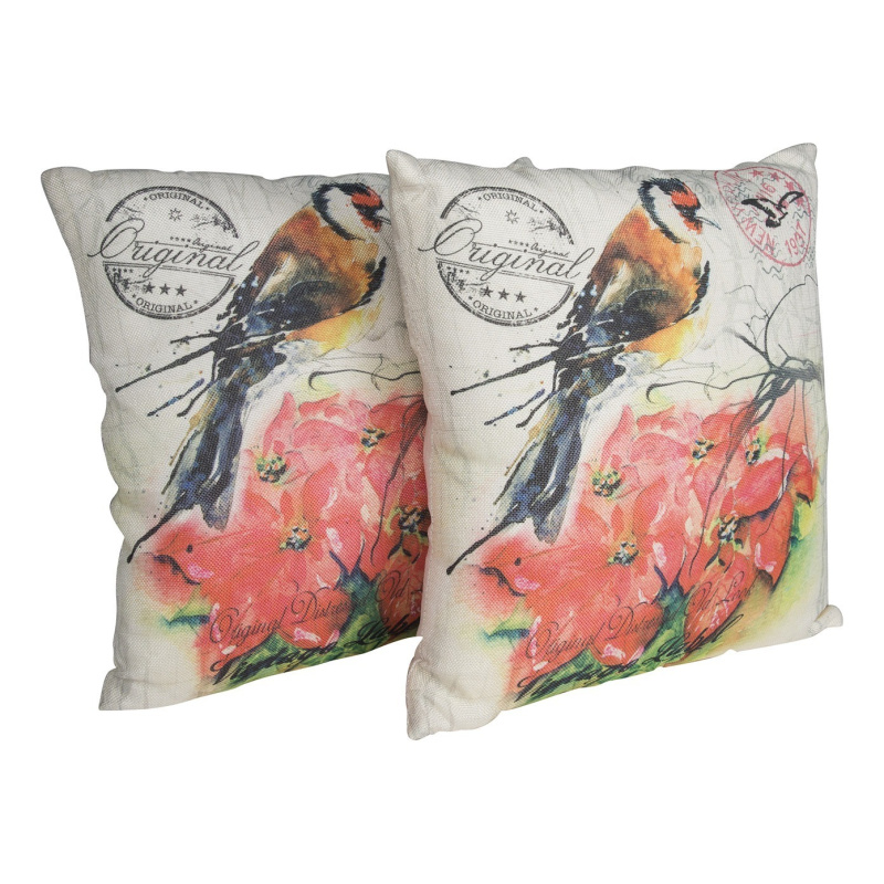 Coussin Imprimé Avec Oiseau Rouge Et Beige 40 X 40