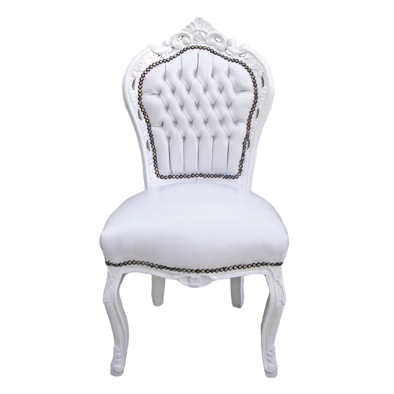 begrijpen Flash Dank u voor uw hulp Barok stoel in Rococo-stijl, witte valse huid lederen stof en wit gelakt  hout