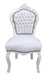 Chaise de style Baroque Rococo tissu simili cuir blanc et bois laqué blanc