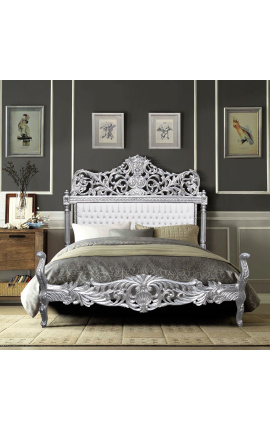 Baroková posteľná tkanina biela kožená s strieborným drevom