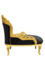 Barroco chaise longue negro terciopelo con madera de oro