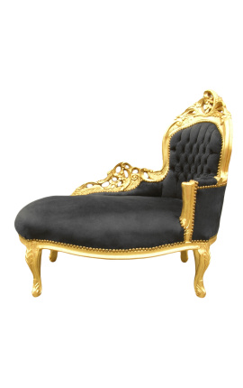 Barroco chaise longue negro terciopelo con madera de oro