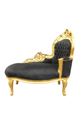 Barokový chaise longue čierny samet s zlatým drevom