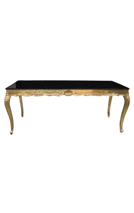 Barokový jedálenský stôl barokový so zlatým drevom a lesklým čiernym vrchom