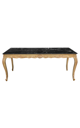 Veľký jedálenský stôl baroková zlatá štruktúra drevených listov a čierny mramor